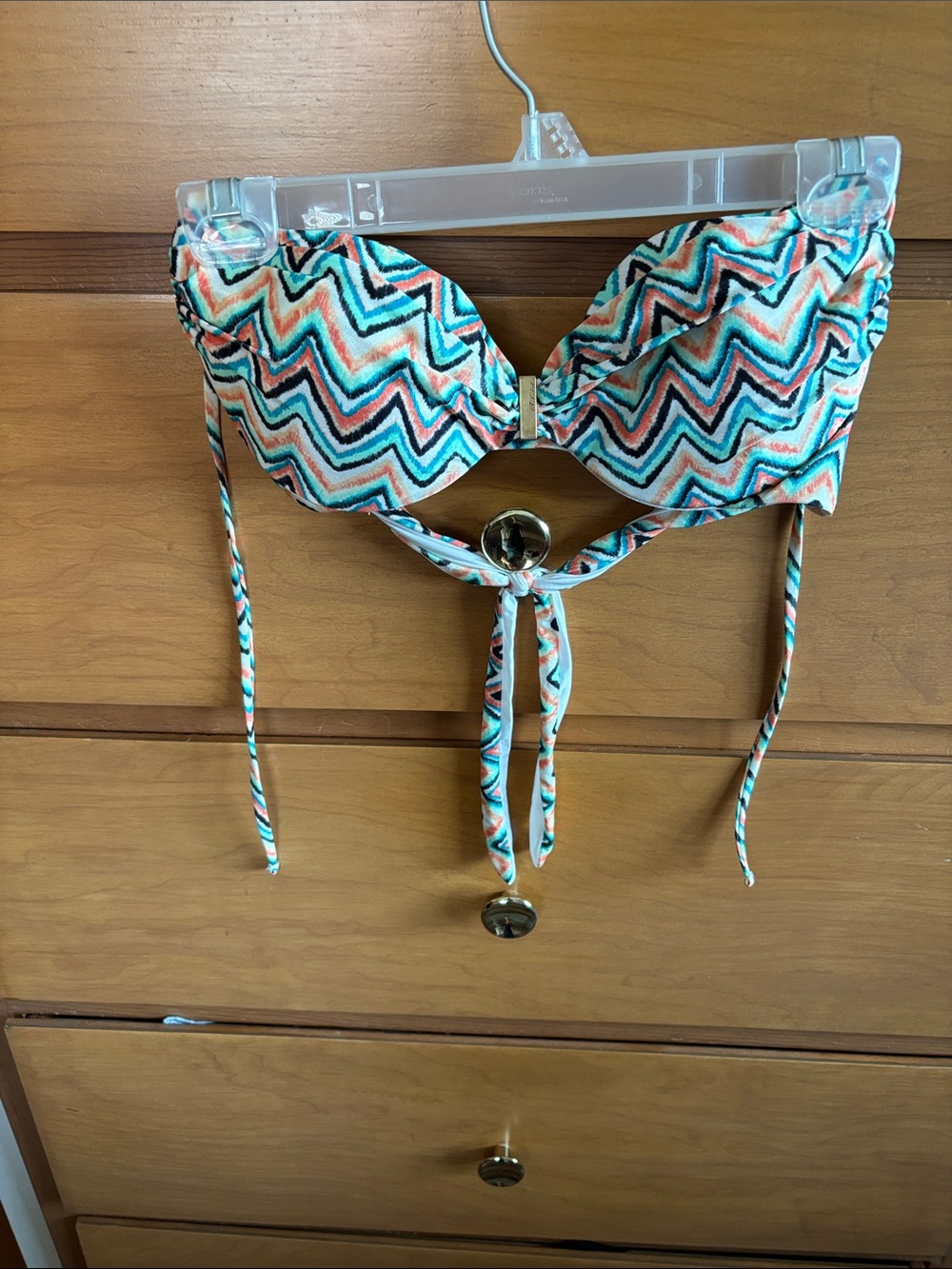 Chevron Print Push-Up Bikini Top in Teal & Coral